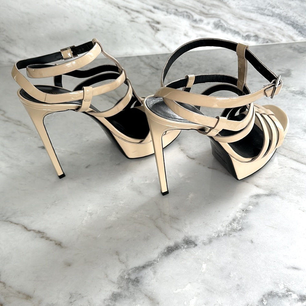 Saint Laurent T-strap Multi Strap  Patent Cream Sandals Size 8 - Picture 5 of 8